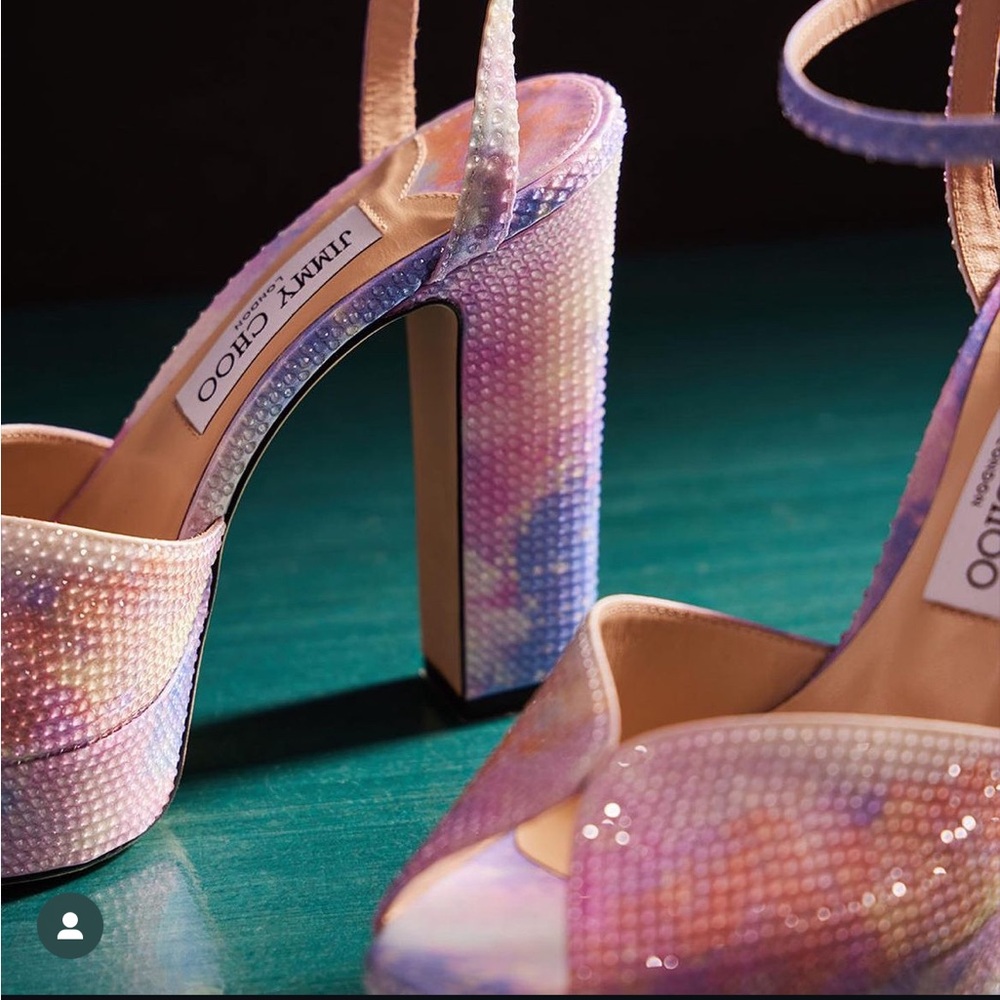 Jimmy Choo Sacaria Multicolor Crystal Platform Heels - Picture 3 of 16
